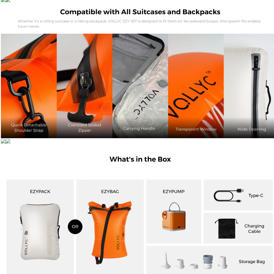 FLEXTAIL X VOLLYC EZYPACK - 25L 진공 압축팩, 재사용 가능한 의류 보관 가방, 여행용 백팩, 85% 압축 - 이미지 4